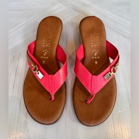 Italian Shoemakers Coral & Gold Thong Wedge Sandals – Women’s Size 8 - Picture 4 of 14